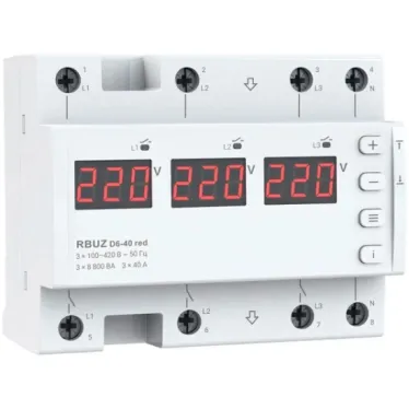 Трехфазное реле  напряжения RBUZ D6-40 red