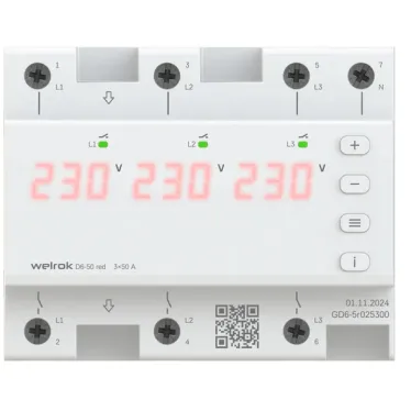 Трехфазное реле напряжения Welrok D6-50 red