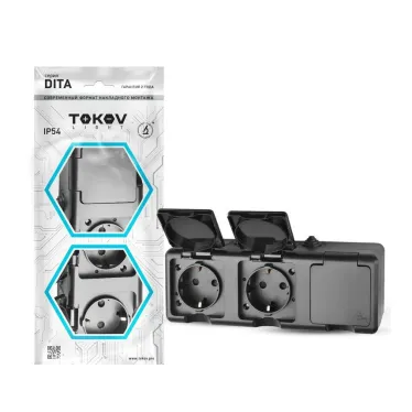Розетка 3-м ОП Dita 16А IP54 250В с заземл. с крышкой карбон TOKOV ELECTRIC TKL-DT-R3Z-C14-IP54