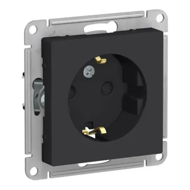 Розетка 1-м СП AtlasDesign 16А IP20 с заземл. защ. шторки с крышкой механизм карбон SE ATN001046