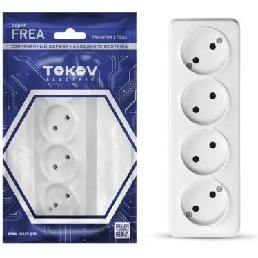 Розетка 4-м ОП Frea 16А IP20 250В без заземл. АБС-пластик бел. TOKOV ELECTRIC TKE-FR-R4-C01