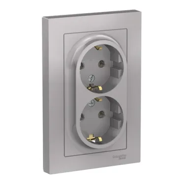 Розетка 2-м СП AtlasDesign 16А IP20 с заземл. в сборе алюм. SE ATN000324
