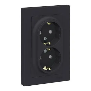 Розетка 2-м СП AtlasDesign 16А IP20 с заземл. защ. шторки в сборе карбон SE ATN001026