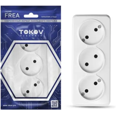 Розетка 3-м ОП Frea 16А IP20 250В без заземл. АБС-пластик бел. TOKOV ELECTRIC TKE-FR-R3-C01