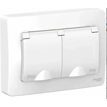 Розетка 2-м СП Blanca 16А IP44 250В с заземл. защ. шторки с крышкой бел. SE BLNRS441121