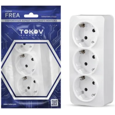 Розетка 3-м ОП Frea 16А IP20 250В с заземл. АБС-пластик бел. TOKOV ELECTRIC TKE-FR-R3Z-C01