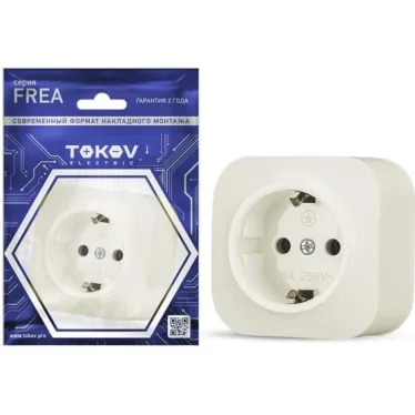 Розетка 1-м ОП Frea 16А IP20 250В с заземл. АБС-пластик беж. TOKOV ELECTRIC TKE-FR-R1Z-C02