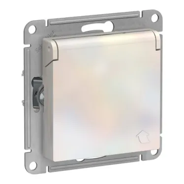 Розетка 1-м СП AtlasDesign 16А IP20 с заземл. защ. шторки с крышкой механизм жемчуж. SE ATN000446