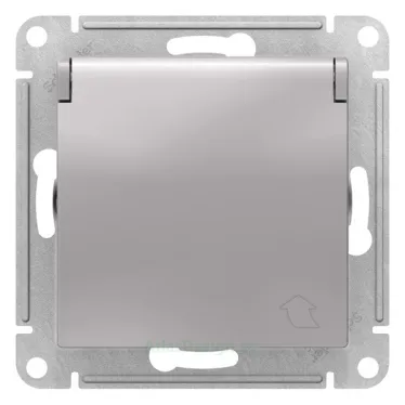 Розетка 1-м СП AtlasDesign 16А IP20 с заземл. защ. шторки с крышкой механизм алюм. SE ATN000346