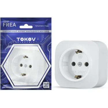 Розетка 1-м ОП Frea 16А IP20 250В с заземл. АБС-пластик бел. TOKOV ELECTRIC TKE-FR-R1Z-C01