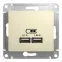 Розетка USB 2-м СП Glossa тип A+A 5В/2.1А 2х5В/1.05А механизм беж. SE GSL000233