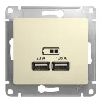 Розетка USB 2-м СП Glossa тип A+A 5В/2.1А 2х5В/1.05А механизм беж. SE GSL000233