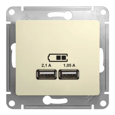 Розетка USB 2-м СП Glossa тип A+A 5В/2.1А 2х5В/1.05А механизм беж. SE GSL000233
