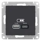                  Розетка USB AtlasDesign тип A+C 5В/2.4А 2х5В/1.2А механизм карбон SE ATN001039
               