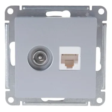 Розетка компьютерная + телевизионная 2-м AtlasDesign RJ45 кат.5E + TV механизм алюм. SE ATN000389