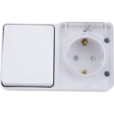 Блок ОП AtlasDesign PROFI IP54 (розетка 1-м 16А заземл. защ. шторки + 1-кл. выключатель 10А) бел. SE ATN540170