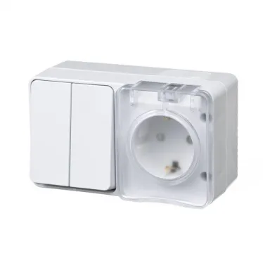 Блок ОП AtlasDesign PROFI IP54 (розетка 1-м 16А заземл. защ. шторки + 2-кл. выключатель 10А) бел. SE ATN540174
