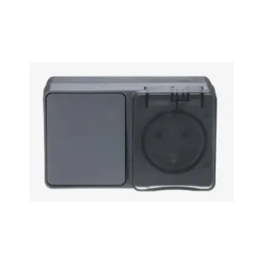 Блок ОП AtlasDesign PROFI IP54 (розетка 1-м 16А заземл. защ. шторки + 1-кл. выключатель 10А) антрацит SE ATN544070