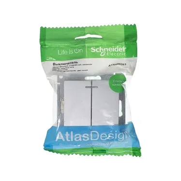 Выключатель 2-кл. СП AtlasDesign 10А IP20 (сх. 5а) 10AX с подсветкой механизм алюм. SE ATN000353