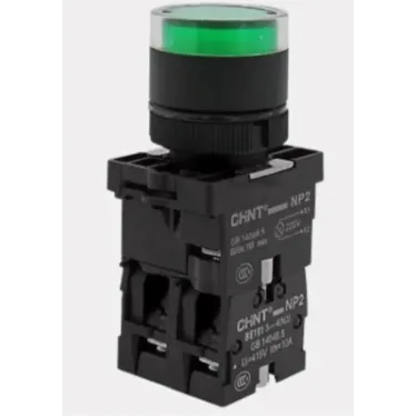 Кнопка управления NP2-BW3365 плоская 1НО+1НЗ AC/DC230В (LED) IP40 (R) зел. CHINT 574365