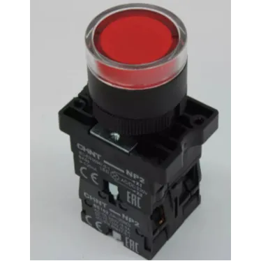 Кнопка управления NP2-BW3465 плоская 1НО+1НЗ AC/DC230В (LED) IP40 (R) красн. CHINT 574366