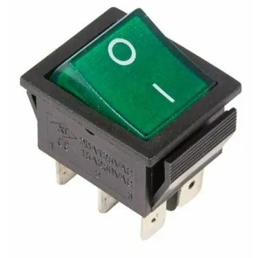Выключатель клавишный 250В 15А (6с) ON-ON с подсветкой зел. (RWB-506, SC-767) Rexant 36-2352