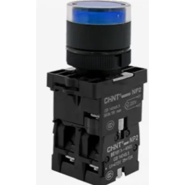 Кнопка управления NP2-BW3665 плоская 1НО+1НЗ AC/DC230В (LED) IP40 (R) син. CHINT 575725