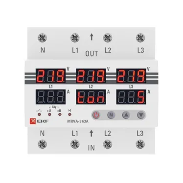 Реле напряжения и тока трехфазное с дисплеем MRVA-3 63A EKF MRVA-3-63A