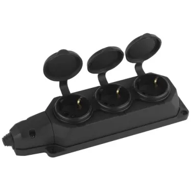 Колодка удлинителя 3-м с заземл. 16А IP44 K-3e-B-IP44 каучук черн. Эра Б0044545