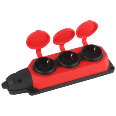 Колодка удлинителя 3-м с заземл. 16А IP44 K-3e-RED-IP44 каучук красн. Эра Б0044552