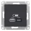 Розетка USB AtlasDesign тип A+C 5В/2.4А 2х5В/1.2А механизм карбон SE ATN001039