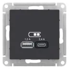 Розетка USB AtlasDesign тип A+C 5В/2.4А 2х5В/1.2А механизм карбон SE ATN001039