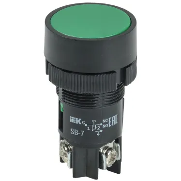 Кнопка SB-7 "Пуск" d22мм 1з+1р 0.6-10А 240В зел. IEK BBT40-SB7-K06