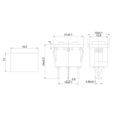Выключатель клавишный 250В 6А (3с) ON-OFF-ON красн. с нейтралью Mini (RWB-205, SC-768) REXANT 36-2144