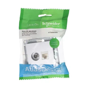 Розетка компьютерная + телевизионная 2-м AtlasDesign RJ45 кат.5E + TV механизм алюм. SE ATN000389