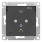 Розетка 1-м СП AtlasDesign Aqua 16А IP44 с заземл. защ. шторки с прозр. крышкой механизм карбон SE ATN441046