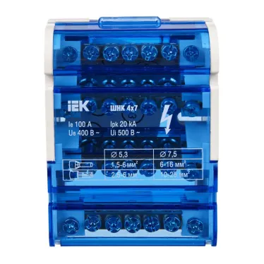 Шина на DIN-рейку в корпусе (кросс-модуль) ШНК 4х7 3L+PEN IEK YND10-4-07-100