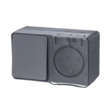 Блок ОП AtlasDesign PROFI IP54 (розетка 1-м 16А заземл. защ. шторки + 1-кл. выключатель 10А) антрацит SE ATN544070