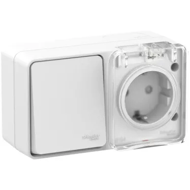 Блок ОП AtlasDesign PROFI IP54 (розетка 1-м 16А заземл. защ. шторки + 1-кл. выключатель 10А) бел. SE ATN540170