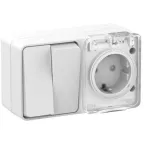 Блок ОП AtlasDesign PROFI IP54 (розетка 1-м 16А заземл. защ. шторки + 2-кл. выключатель 10А) бел. SE ATN540174