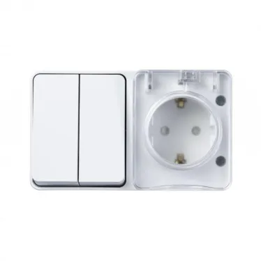 Блок ОП AtlasDesign PROFI IP54 (розетка 1-м 16А заземл. защ. шторки + 2-кл. выключатель 10А) бел. SE ATN540174