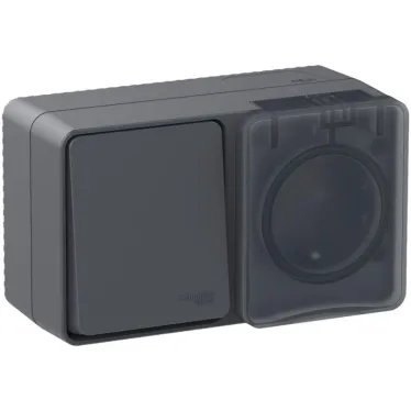 Блок ОП AtlasDesign PROFI IP54 (розетка 1-м 16А заземл. защ. шторки + 1-кл. выключатель 10А) антрацит SE ATN544070