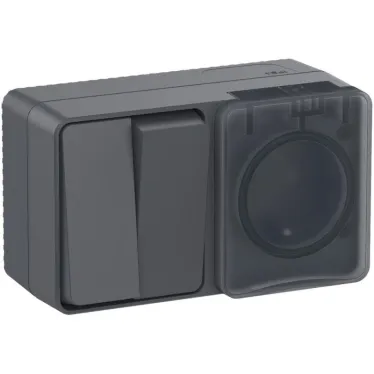 Блок ОП AtlasDesign PROFI IP54 (розетка 1-м 16А заземл. защ. шторки + 2-кл. выключатель 10А) антрацит SE ATN544074