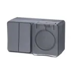 Блок ОП AtlasDesign PROFI IP54 (розетка 1-м 16А заземл. защ. шторки + 2-кл. выключатель 10А) антрацит SE ATN544074