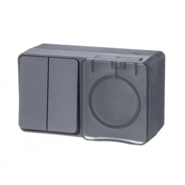 Блок ОП AtlasDesign PROFI IP54 (розетка 1-м 16А заземл. защ. шторки + 2-кл. выключатель 10А) антрацит SE ATN544074