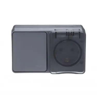 Блок ОП AtlasDesign PROFI IP54 (розетка 1-м 16А заземл. защ. шторки + 1-кл. выключатель 10А) антрацит SE ATN544070