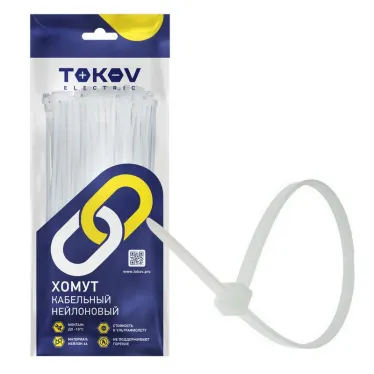 Хомут кабельный нейлоновый бел. 3.6х150 (уп.100шт) TOKOV ELECTRIC TKE-HNS-3.6-150-W/100